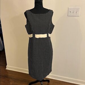 Evan Picone Cotton Black and White Polka Dot Dress, Size 14.